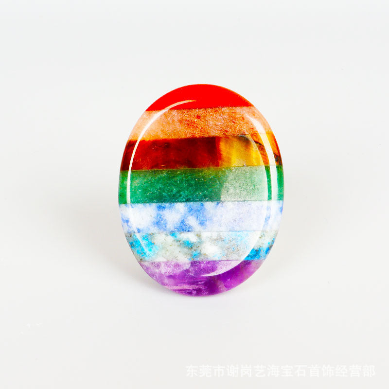 Worrystone一件批发价天然七彩拇指石 七色忘忧石 七彩宝石