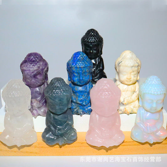 厂家直销两寸宝宝佛天然石雕刻摆件crystal buddha小如来佛像摆件