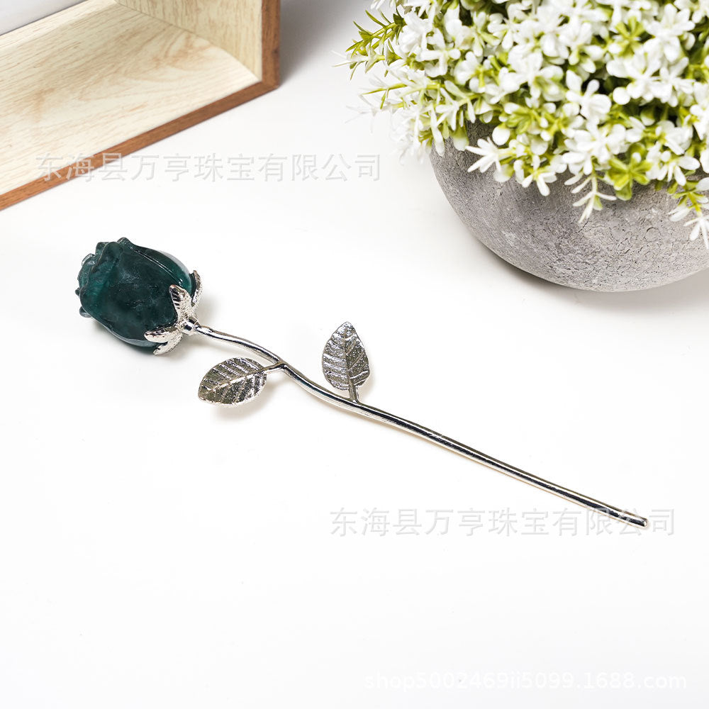 水晶玫瑰花半宝石七夕节情人节手捧花假花永生花插花婚庆伴手礼