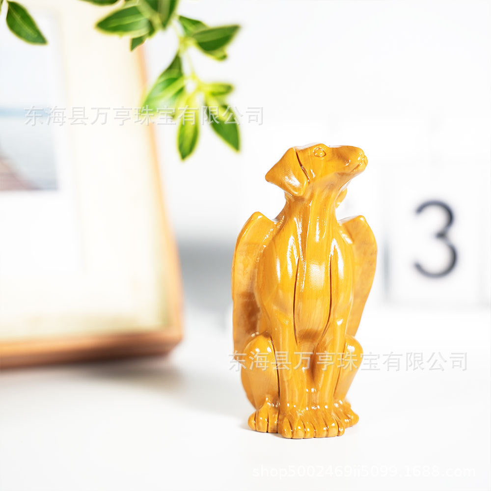 天然宝石玉石水晶翅膀狗动物雕刻摆件手工艺品装饰跨境外贸批发