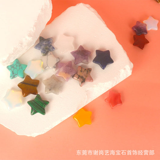 厂家直销天然玉石水晶五角星饰品配件星星可打孔