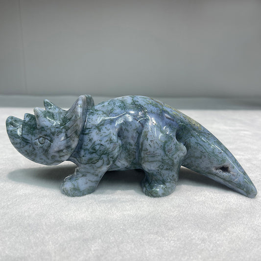 Moss agate hand carving triceratops