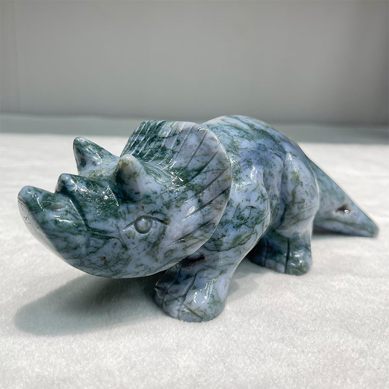 Moss agate hand carving triceratops