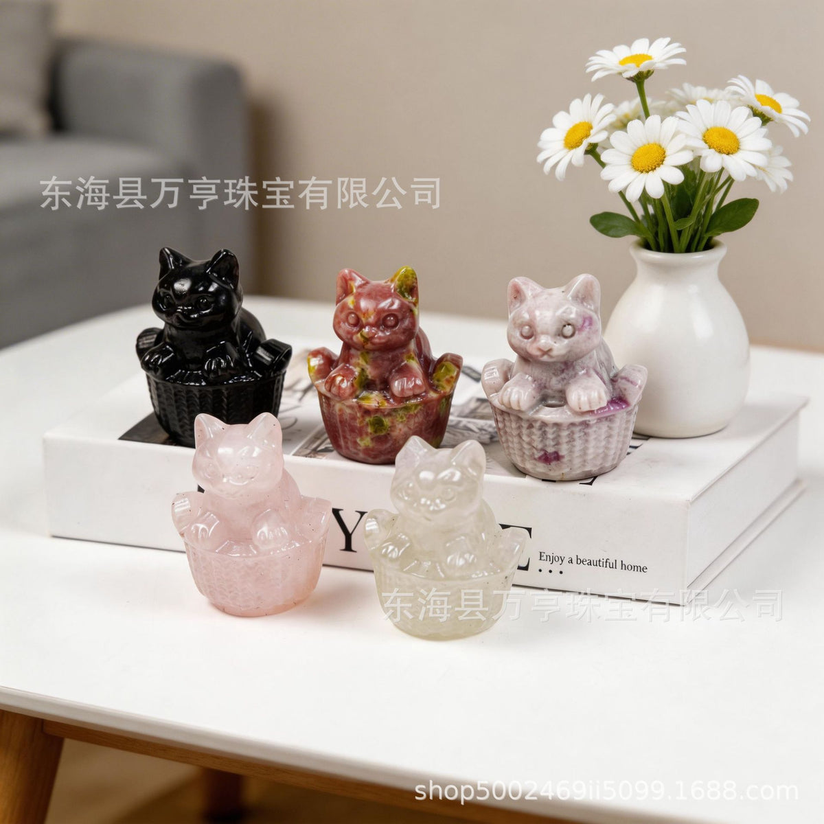 竹楼猫天然水晶猫咪半宝石小猫雕刻件水晶创意收藏跨境源头批发