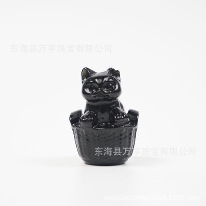 竹楼猫天然水晶猫咪半宝石小猫雕刻件水晶创意收藏跨境源头批发