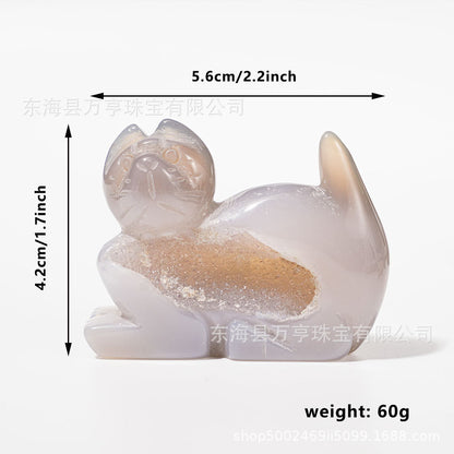 天然水晶晶洞玛瑙动物雕刻件动物造型摆件打磨水晶工艺品跨境批发