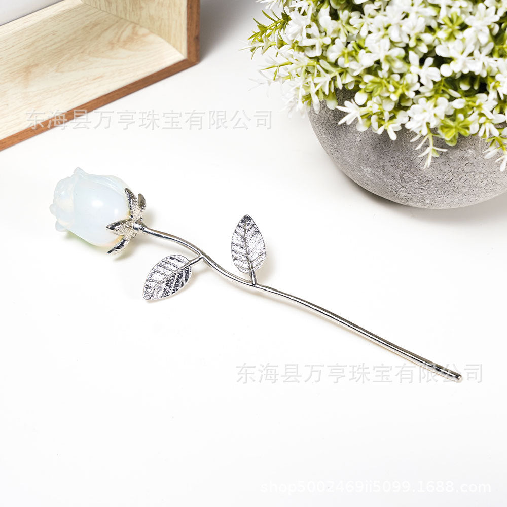 水晶玫瑰花半宝石七夕节情人节手捧花假花永生花插花婚庆伴手礼