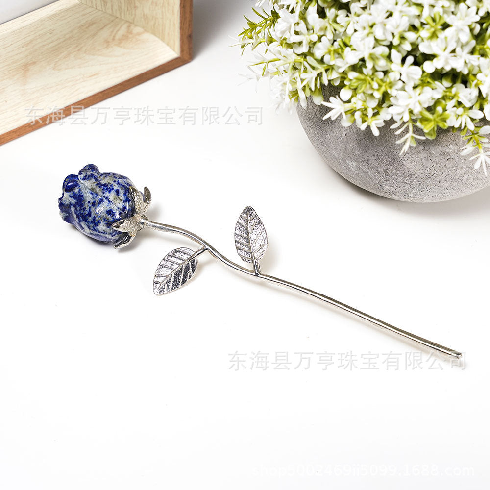 水晶玫瑰花半宝石七夕节情人节手捧花假花永生花插花婚庆伴手礼