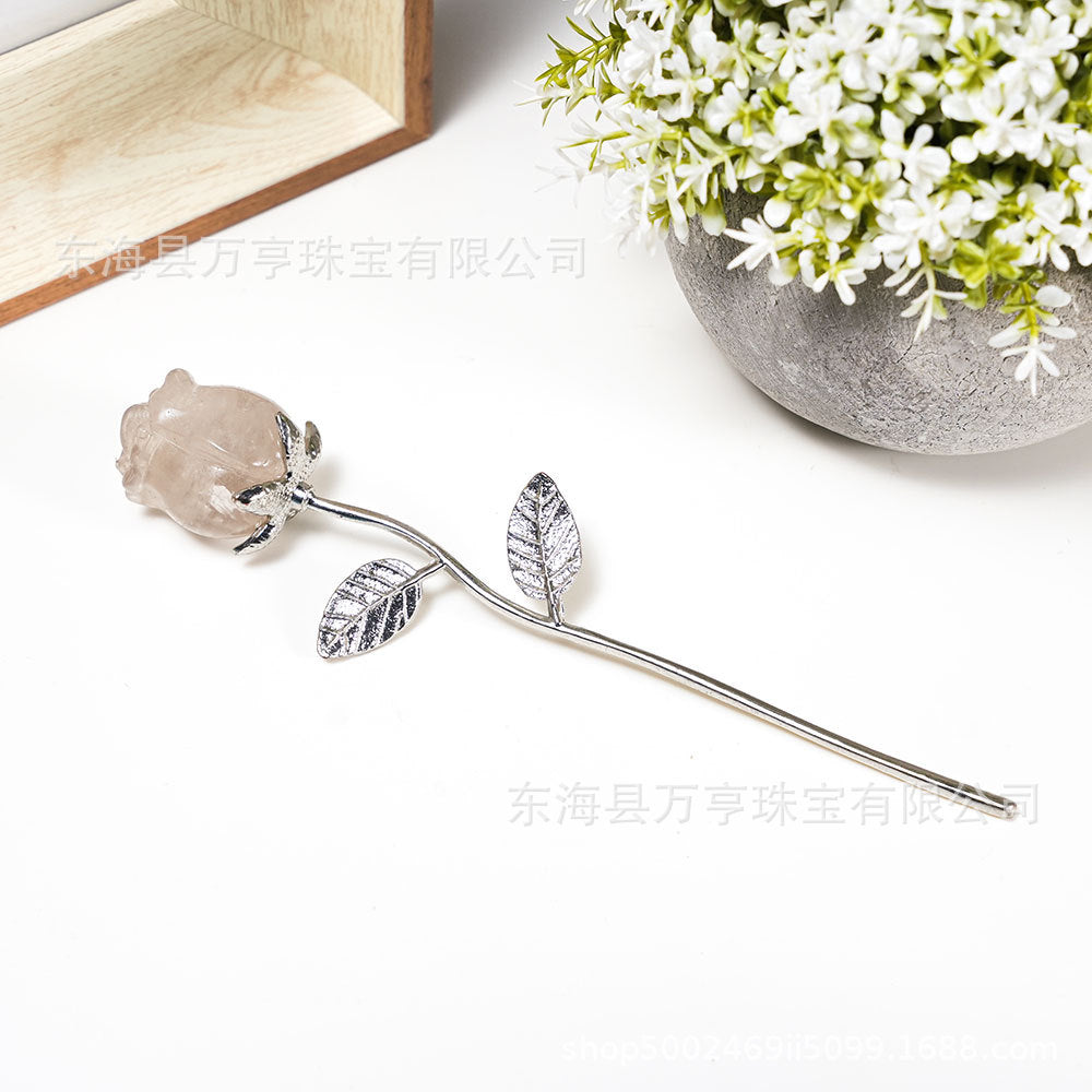 水晶玫瑰花半宝石七夕节情人节手捧花假花永生花插花婚庆伴手礼