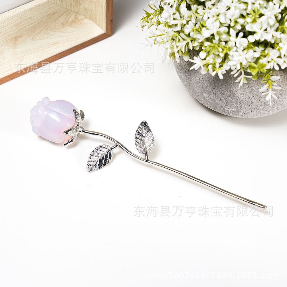 水晶玫瑰花半宝石七夕节情人节手捧花假花永生花插花婚庆伴手礼