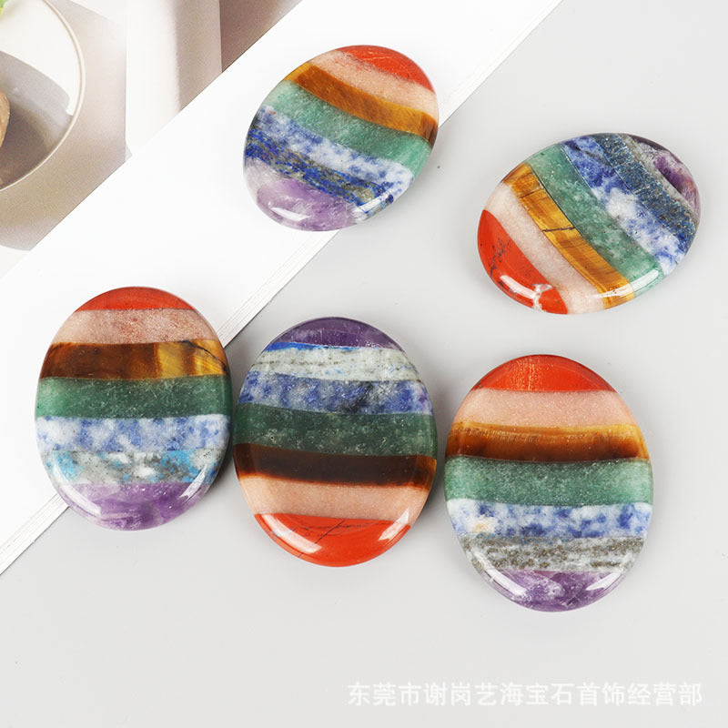 Worrystone一件批发价天然七彩拇指石 七色忘忧石 七彩宝石