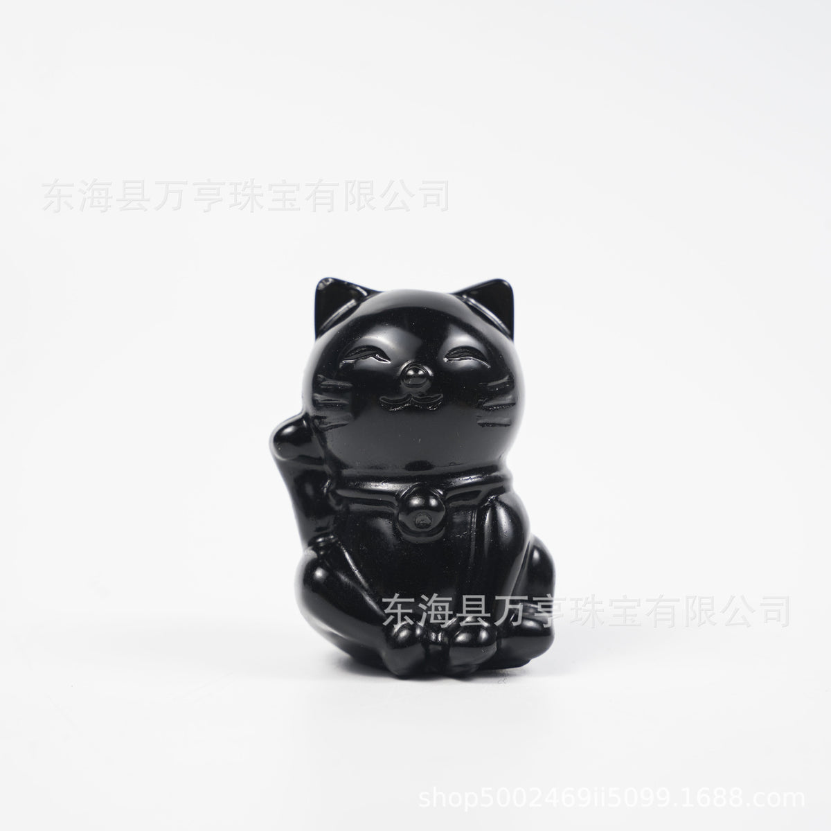 5.5cm卡通招财猫天然水晶雕刻件摆手猫跨境创意摆件办公家居批发