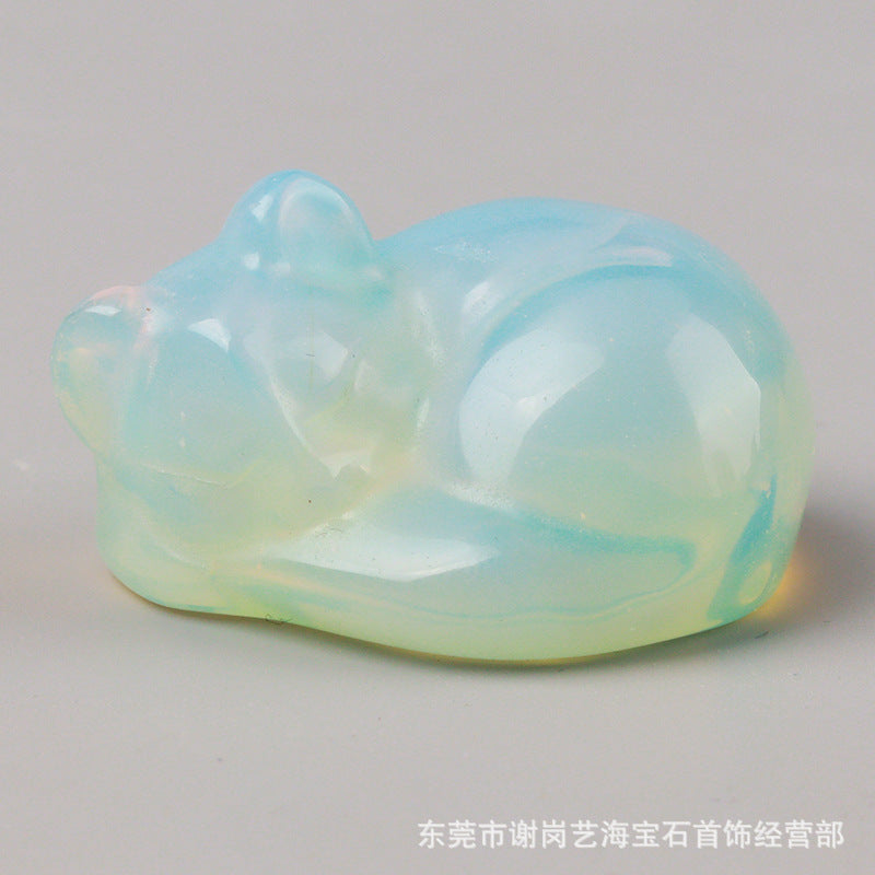 天然石睡猫厂家直销天然水晶玉石睡猫雕刻件半宝石一寸半38mm居家