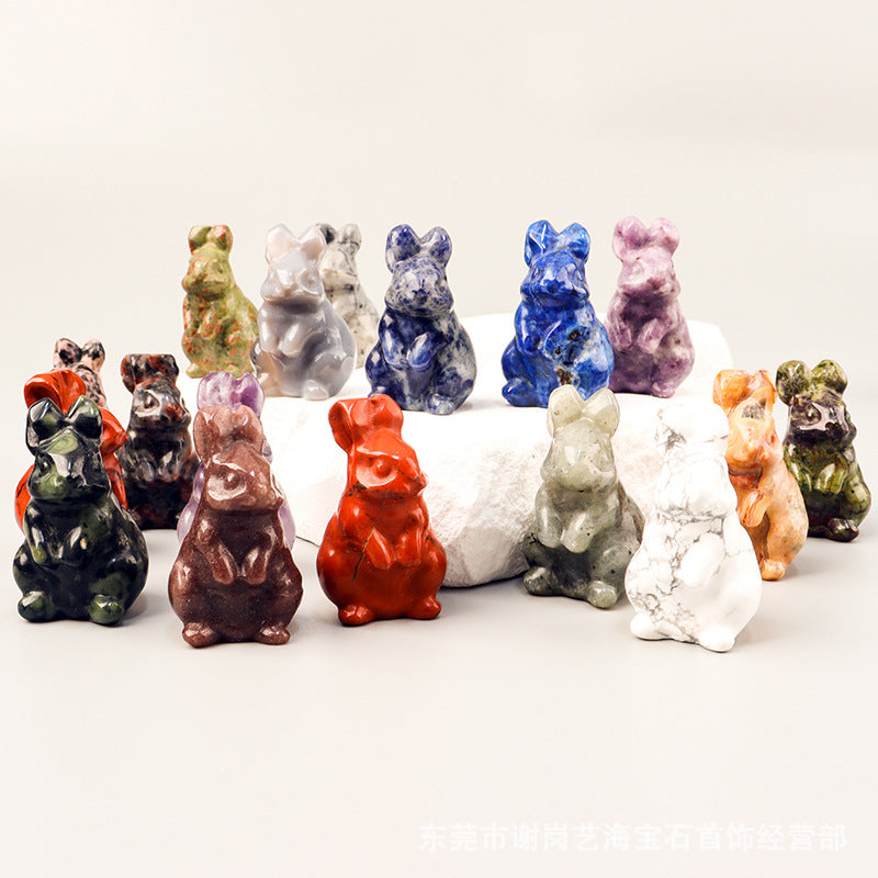 跨境爆款天然水晶玉石1.5寸彼得兔手工雕刻兔子居家车载小摆件