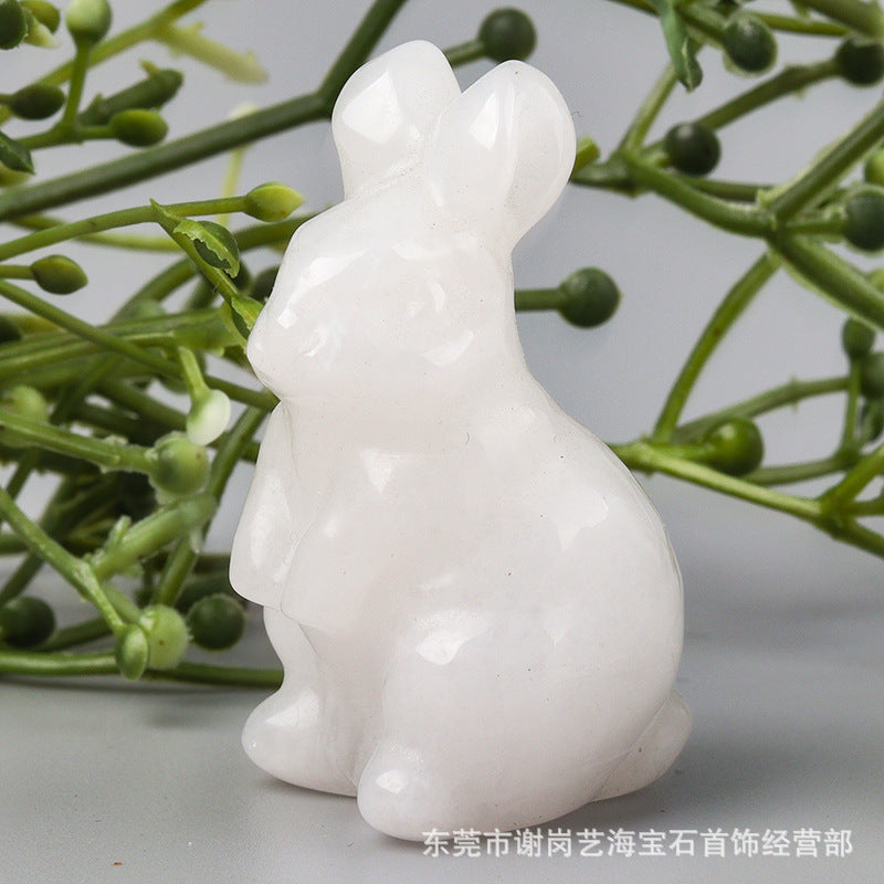 跨境爆款天然水晶玉石1.5寸彼得兔手工雕刻兔子居家车载小摆件