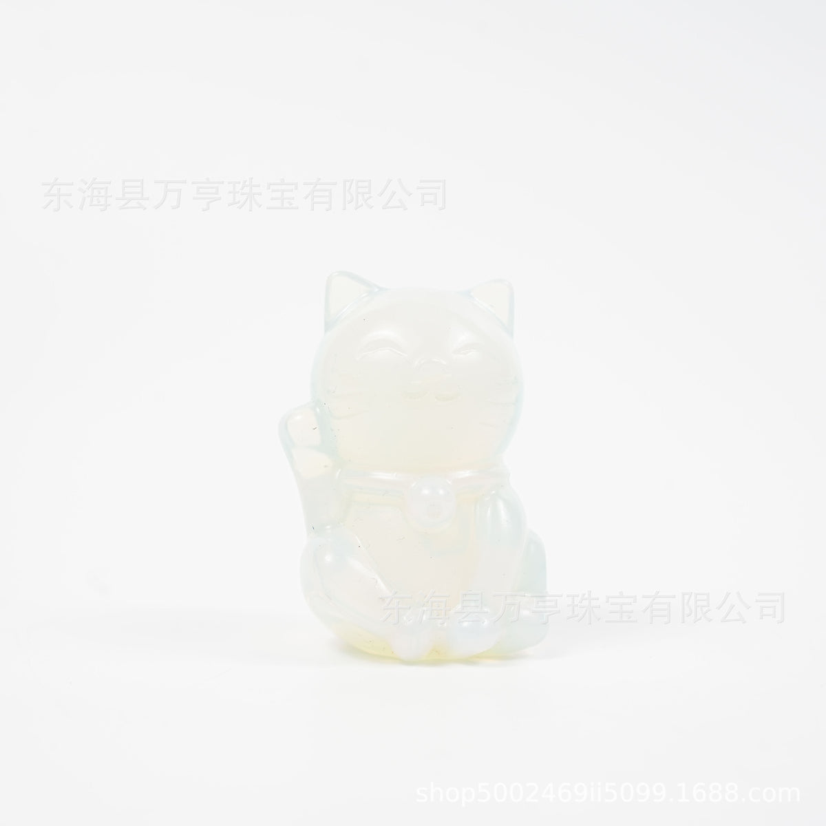 5.5cm卡通招财猫天然水晶雕刻件摆手猫跨境创意摆件办公家居批发