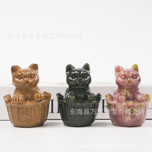竹楼猫天然水晶猫咪半宝石小猫雕刻件水晶创意收藏跨境源头批发
