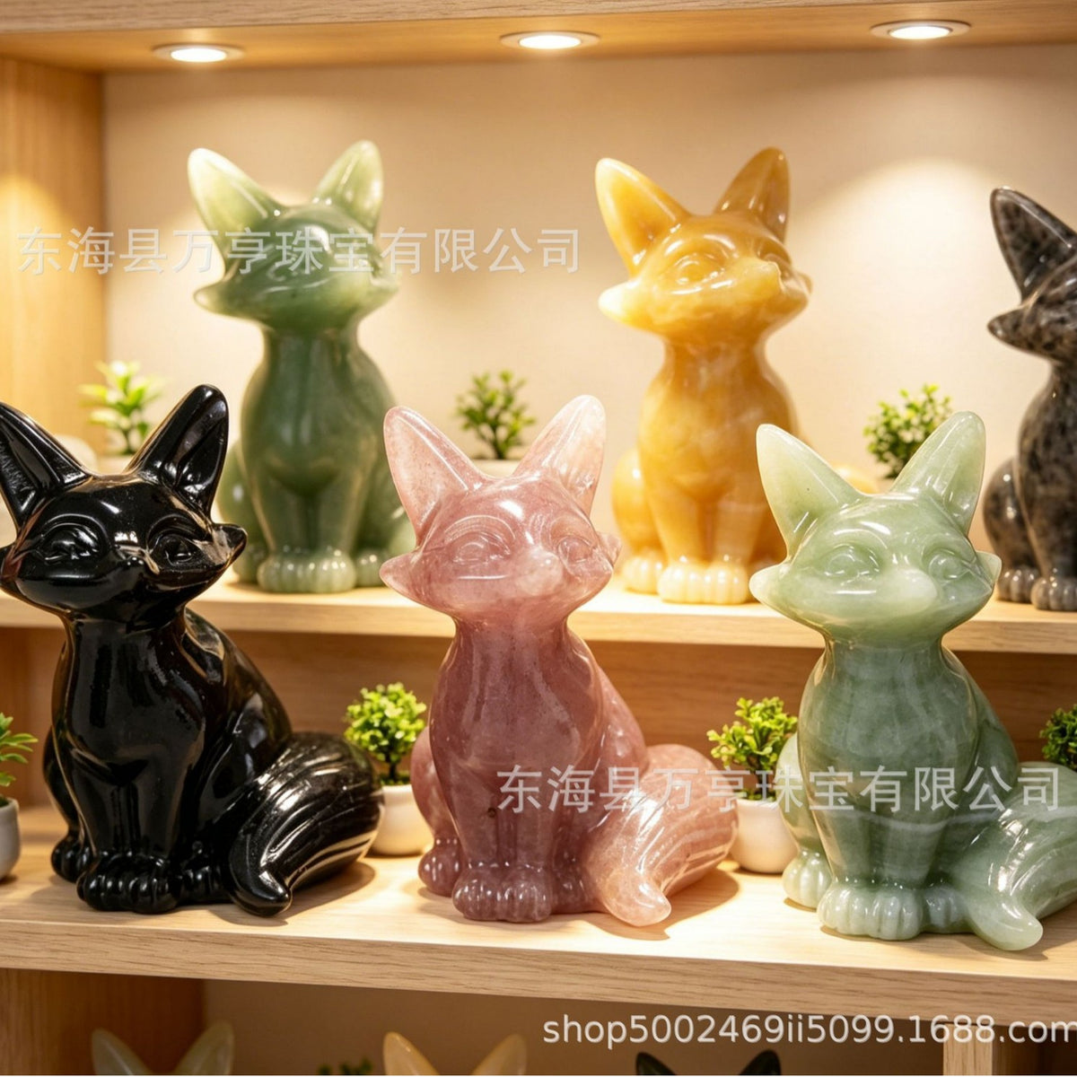 6cm狐狸天然水晶原石半宝石动物雕刻件书房卧室家居装饰摆件批发