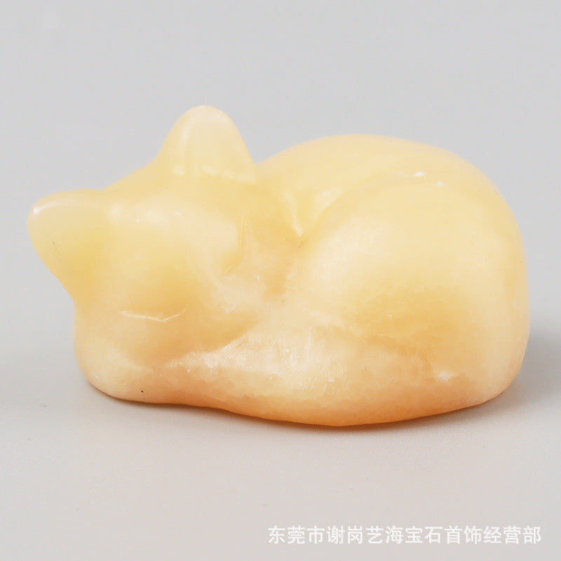 天然石睡猫厂家直销天然水晶玉石睡猫雕刻件半宝石一寸半38mm居家