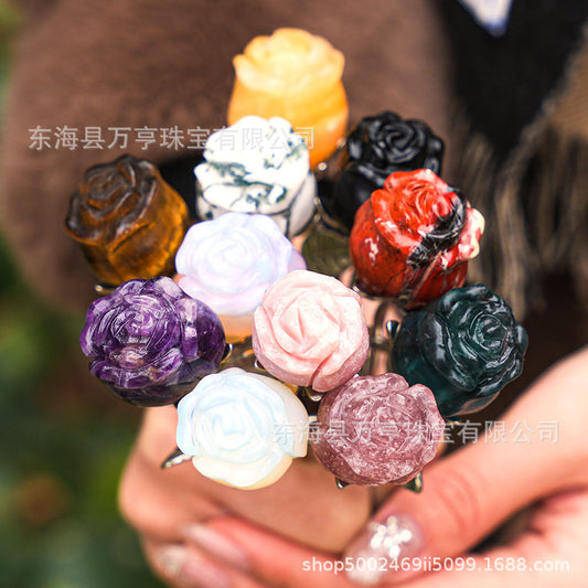 水晶玫瑰花半宝石七夕节情人节手捧花假花永生花插花婚庆伴手礼