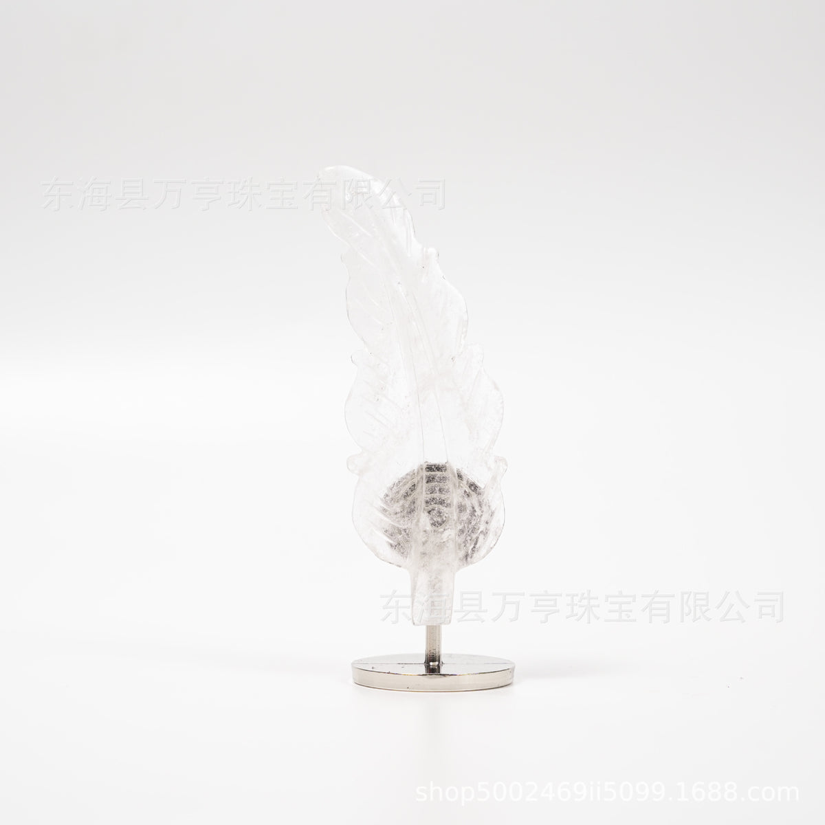 天然水晶羽毛摆件树叶雕刻件工艺品家居办公摆件水晶立体支架批发