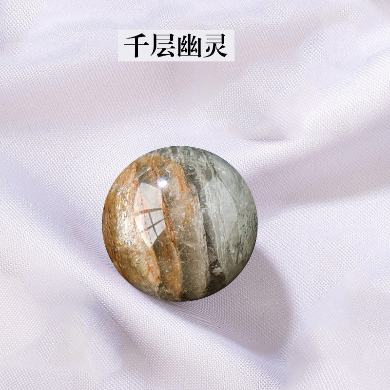 天然水晶黄白粉水晶球无孔圆珠diy饰品配件散珠风水球家居摆件2cm
