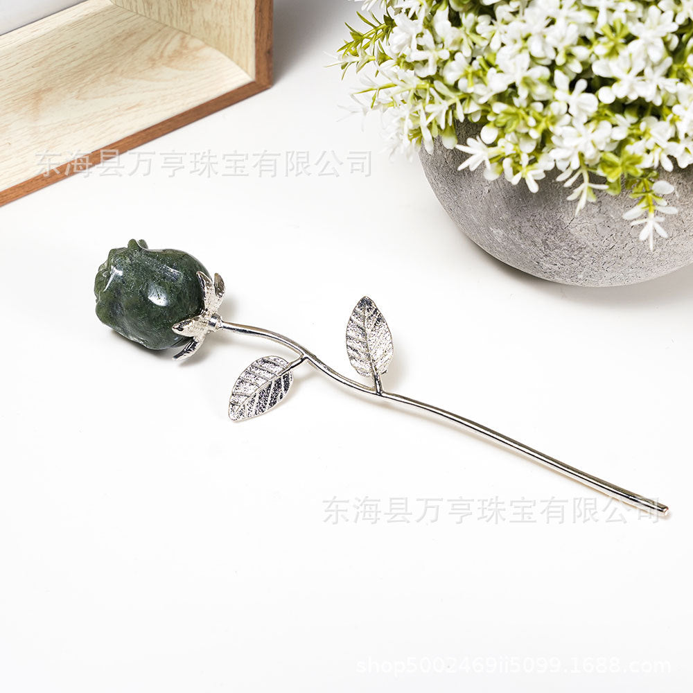 水晶玫瑰花半宝石七夕节情人节手捧花假花永生花插花婚庆伴手礼