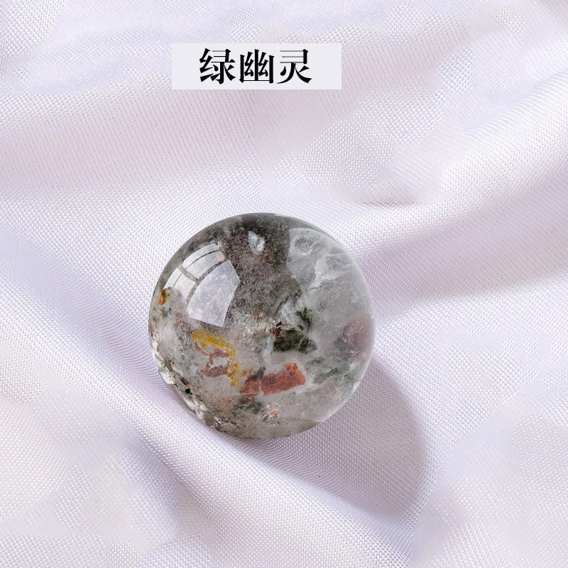 天然水晶黄白粉水晶球无孔圆珠diy饰品配件散珠风水球家居摆件2cm