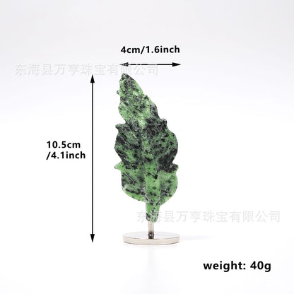 天然水晶羽毛摆件树叶雕刻件工艺品家居办公摆件水晶立体支架批发