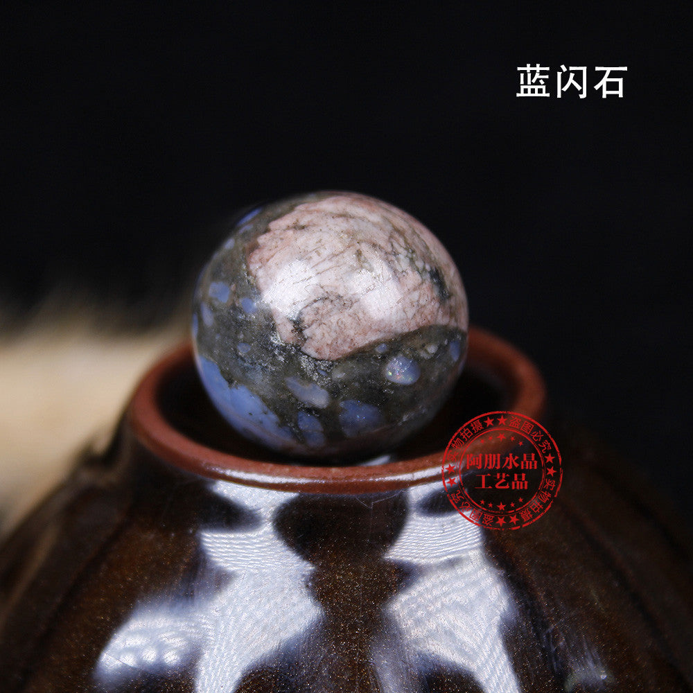 天然水晶黄白粉水晶球无孔圆珠diy饰品配件散珠风水球家居摆件2cm