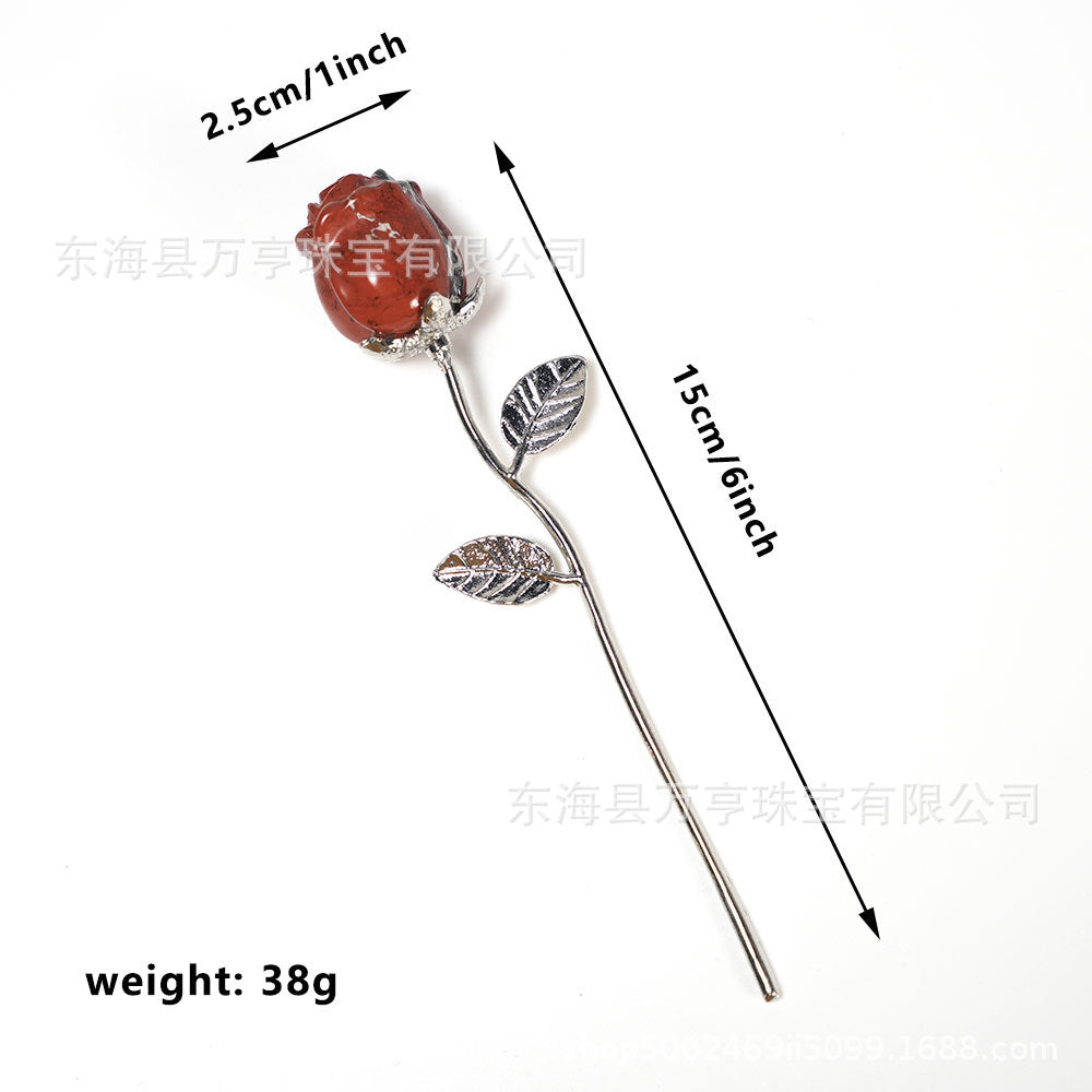 水晶玫瑰花半宝石七夕节情人节手捧花假花永生花插花婚庆伴手礼