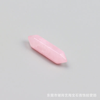 厂家直销天然水晶双尖六角柱 玉石裸石打磨吊坠小饰品配件