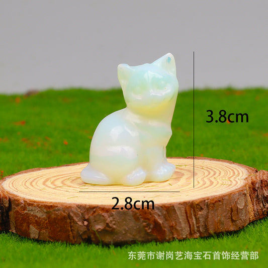 一寸半38mm天然水晶招财小猫咪雕刻件玉石家居桌面车载摆件装饰品