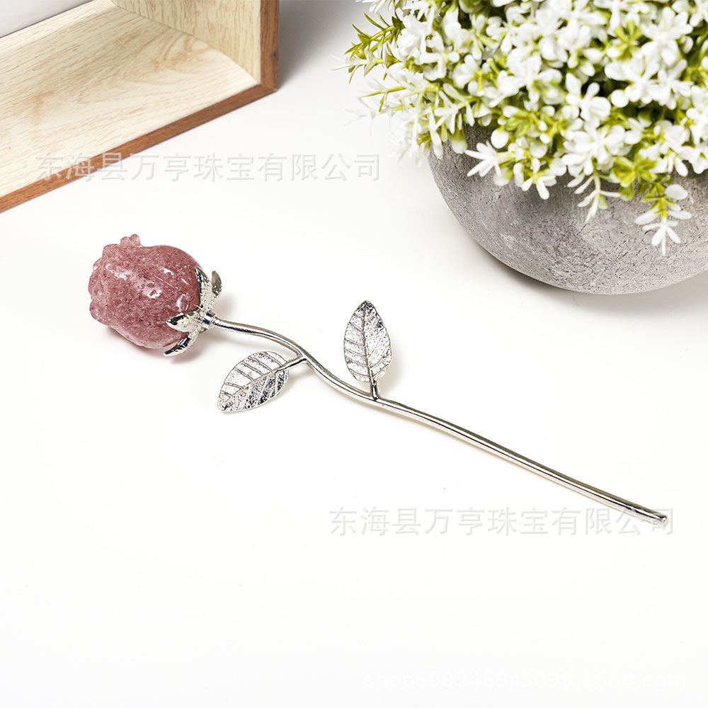 水晶玫瑰花半宝石七夕节情人节手捧花假花永生花插花婚庆伴手礼