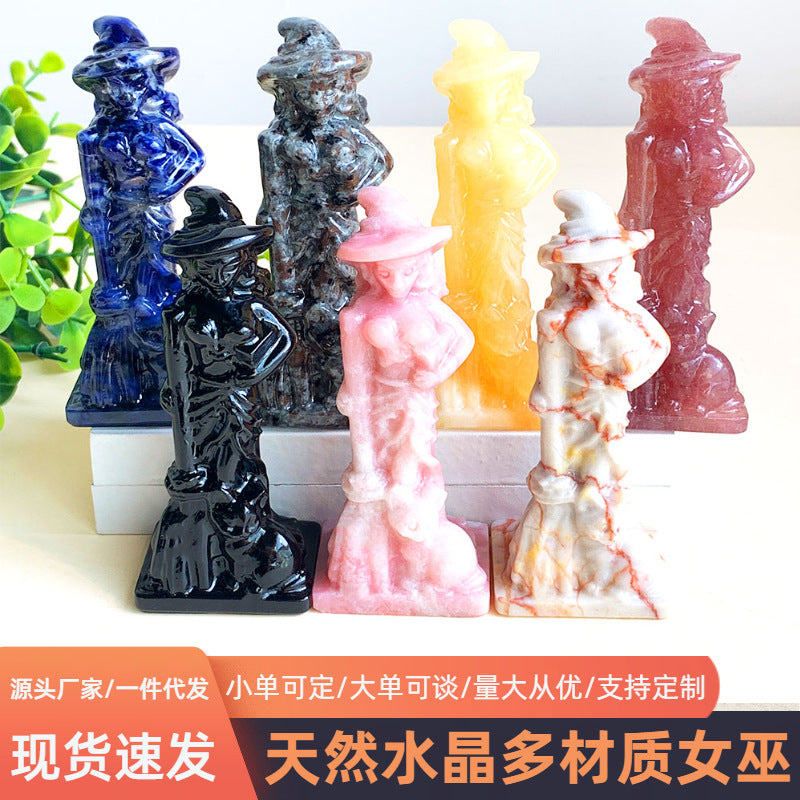 现货批发天然水晶女巫雕刻摆件书房家居不规则装饰水晶工艺品批发