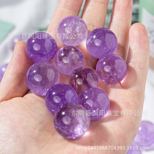 天然水晶黄白粉水晶球无孔圆珠diy饰品配件散珠风水球家居摆件2cm