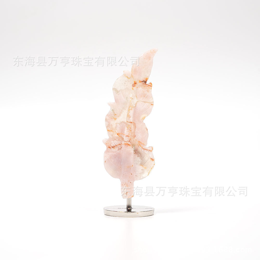 天然水晶羽毛摆件树叶雕刻件工艺品家居办公摆件水晶立体支架批发