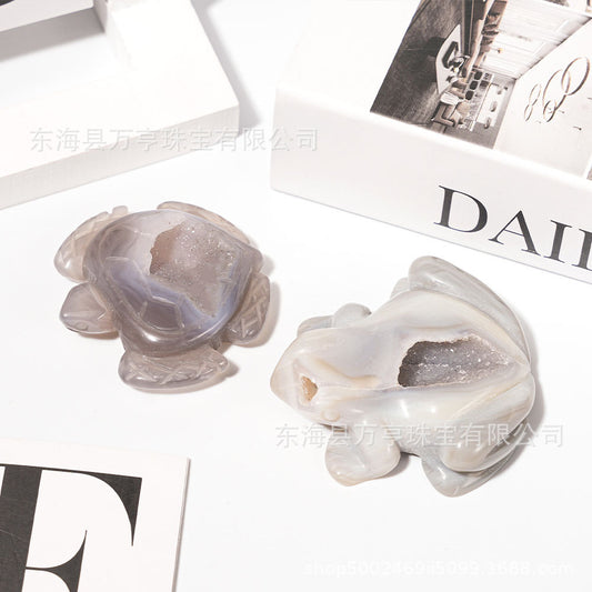 天然水晶晶洞玛瑙动物雕刻件动物造型摆件打磨水晶工艺品跨境批发