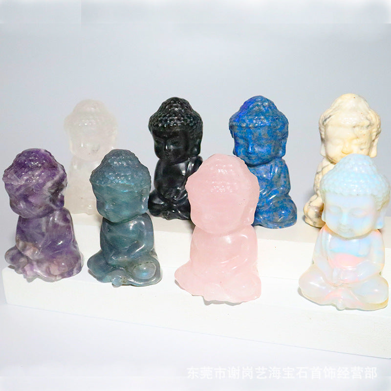 厂家直销两寸宝宝佛天然石雕刻摆件crystal buddha小如来佛像摆件
