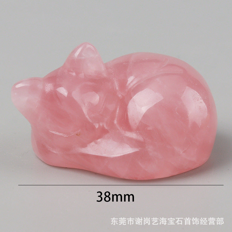 天然石睡猫厂家直销天然水晶玉石睡猫雕刻件半宝石一寸半38mm居家
