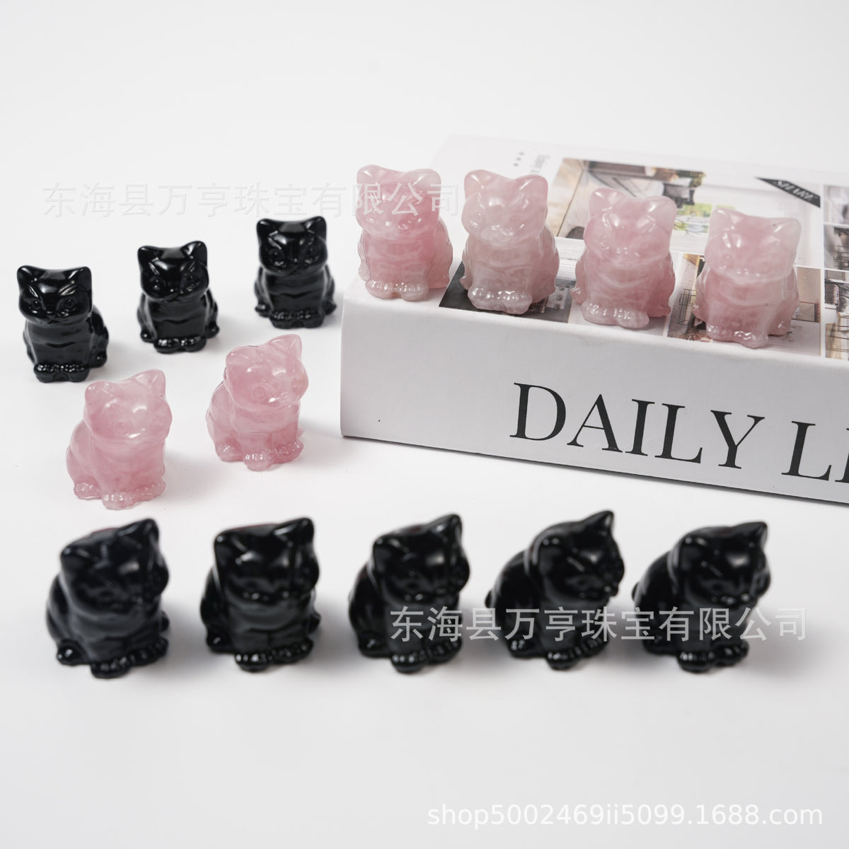 水晶小坐猫天然原石猫咪雕刻件招财猫摆件小猫装饰Crystal Kitten