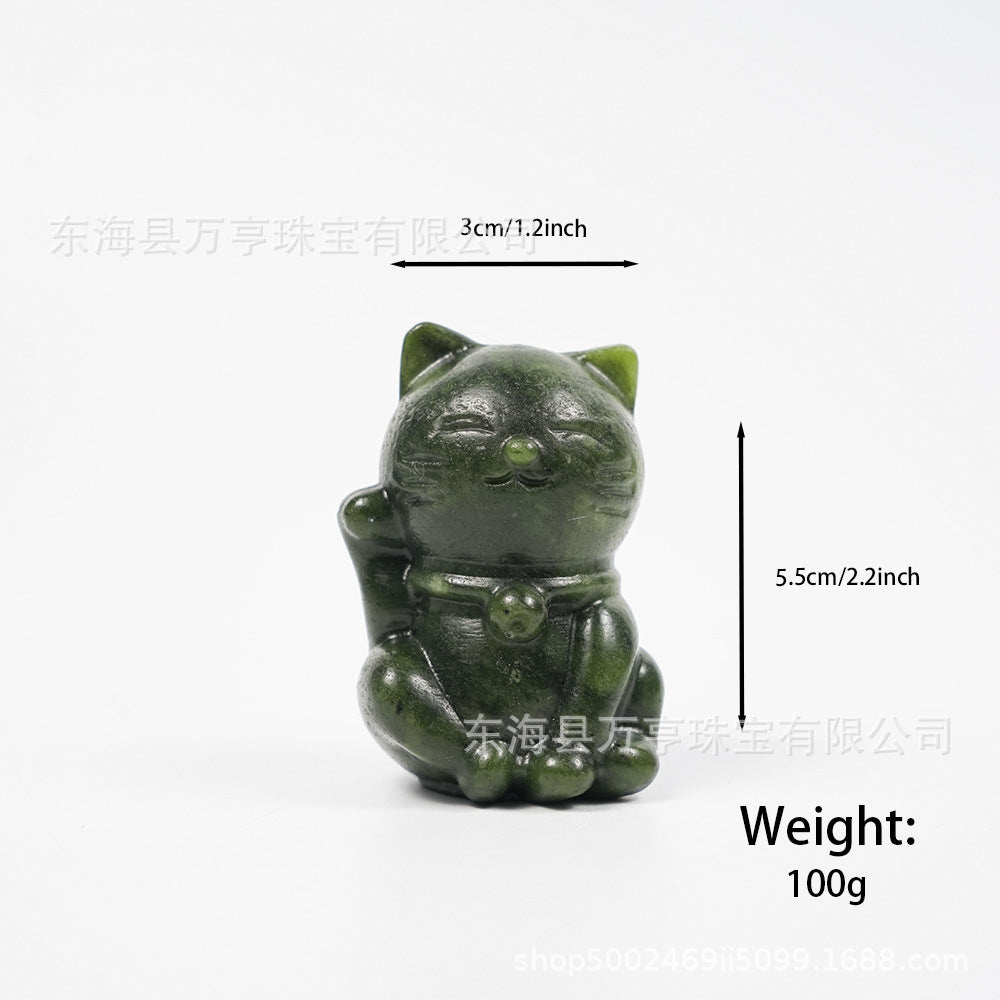 5.5cm卡通招财猫天然水晶雕刻件摆手猫跨境创意摆件办公家居批发