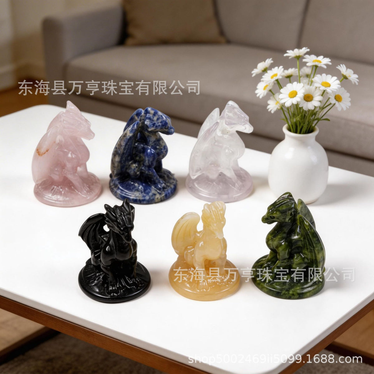 跨境西方龙雕刻件天然水晶摆件十二生肖龙工艺品办公家具摆件批发