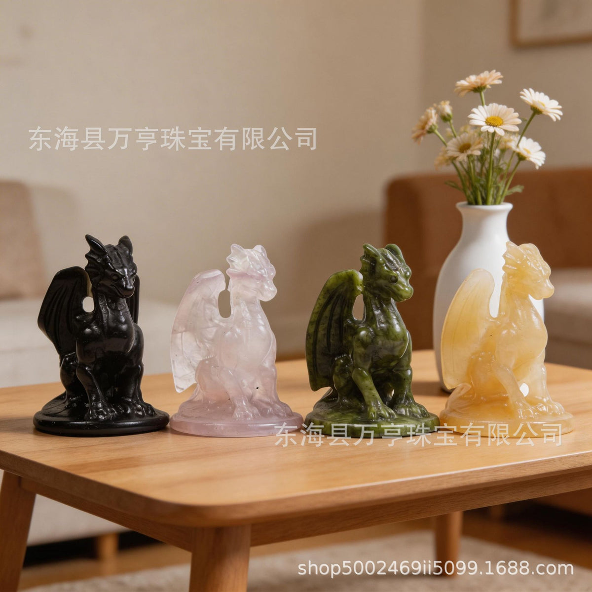 跨境西方龙雕刻件天然水晶摆件十二生肖龙工艺品办公家具摆件批发