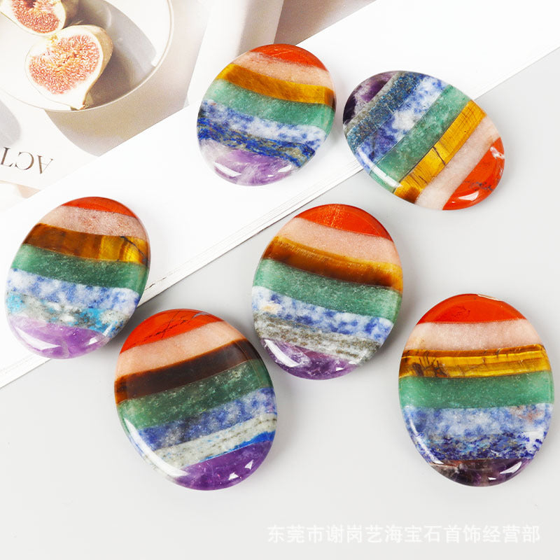 Worrystone一件批发价天然七彩拇指石 七色忘忧石 七彩宝石