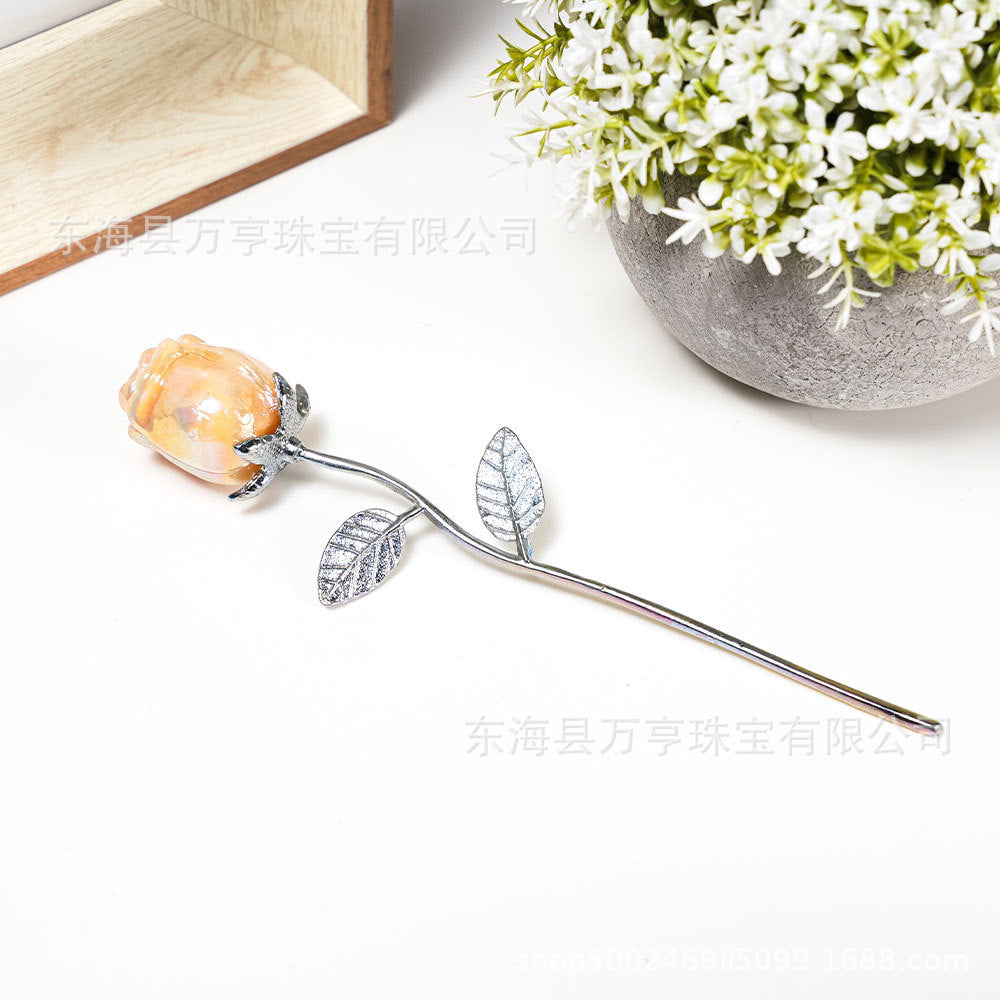 水晶玫瑰花半宝石七夕节情人节手捧花假花永生花插花婚庆伴手礼