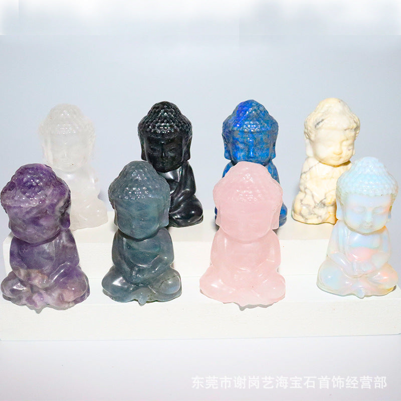 厂家直销两寸宝宝佛天然石雕刻摆件crystal buddha小如来佛像摆件