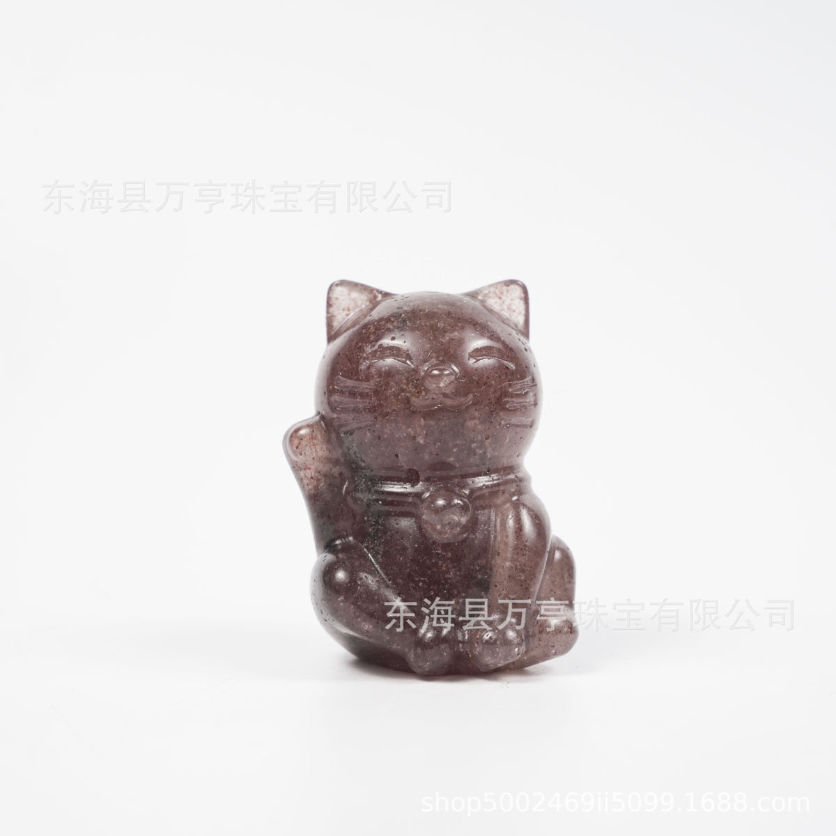 5.5cm卡通招财猫天然水晶雕刻件摆手猫跨境创意摆件办公家居批发