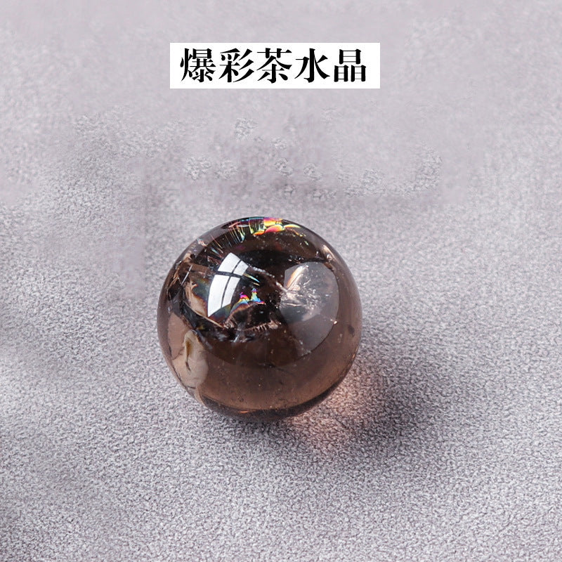 天然水晶黄白粉水晶球无孔圆珠diy饰品配件散珠风水球家居摆件2cm