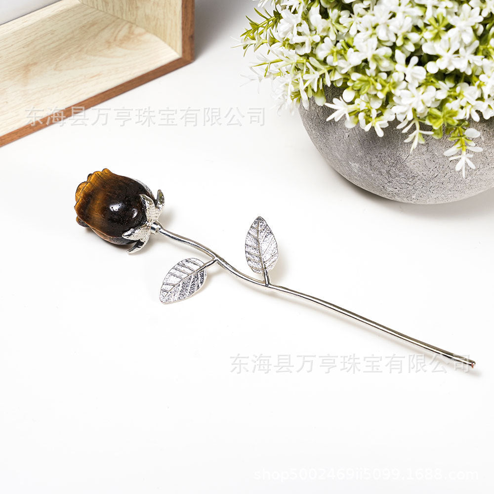 水晶玫瑰花半宝石七夕节情人节手捧花假花永生花插花婚庆伴手礼